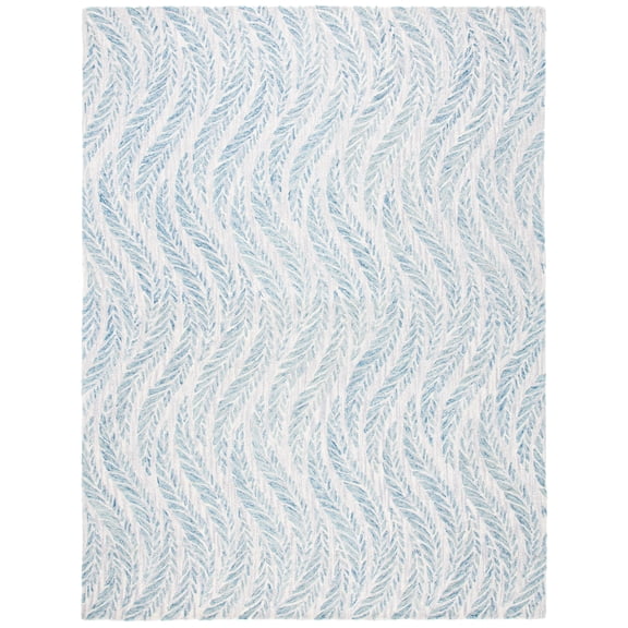 SAFAVIEH Micro-Loop Daffodil Leaves Area Rug, Ivory/Blue, 8' x 10'