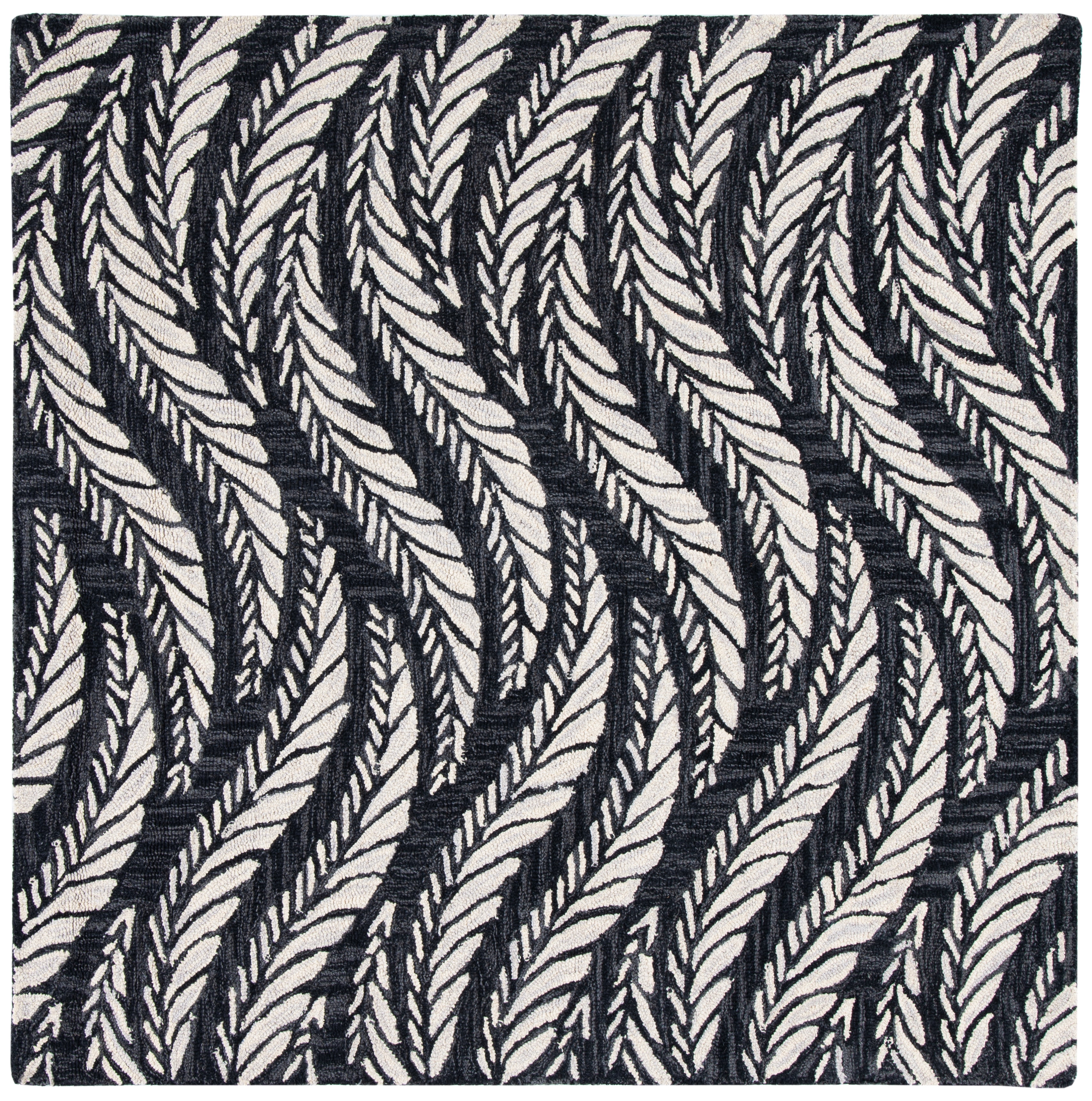 Charcoal and Ivory Hand-Tufted Wool Square Rug, 5' x 5'