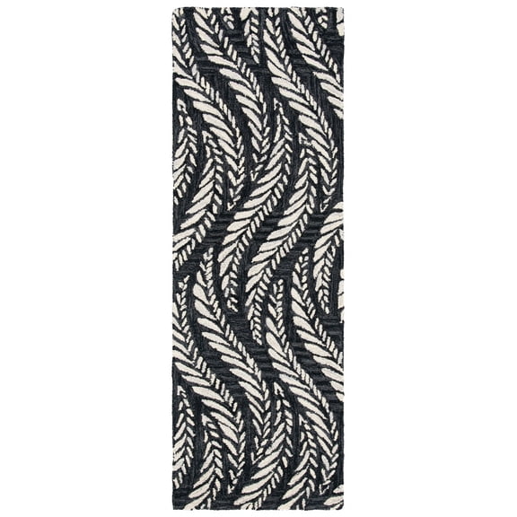 SAFAVIEH Micro-Loop Daffodil Leaves Runner Rug, Charcoal/Ivory, 2'3" x 7'