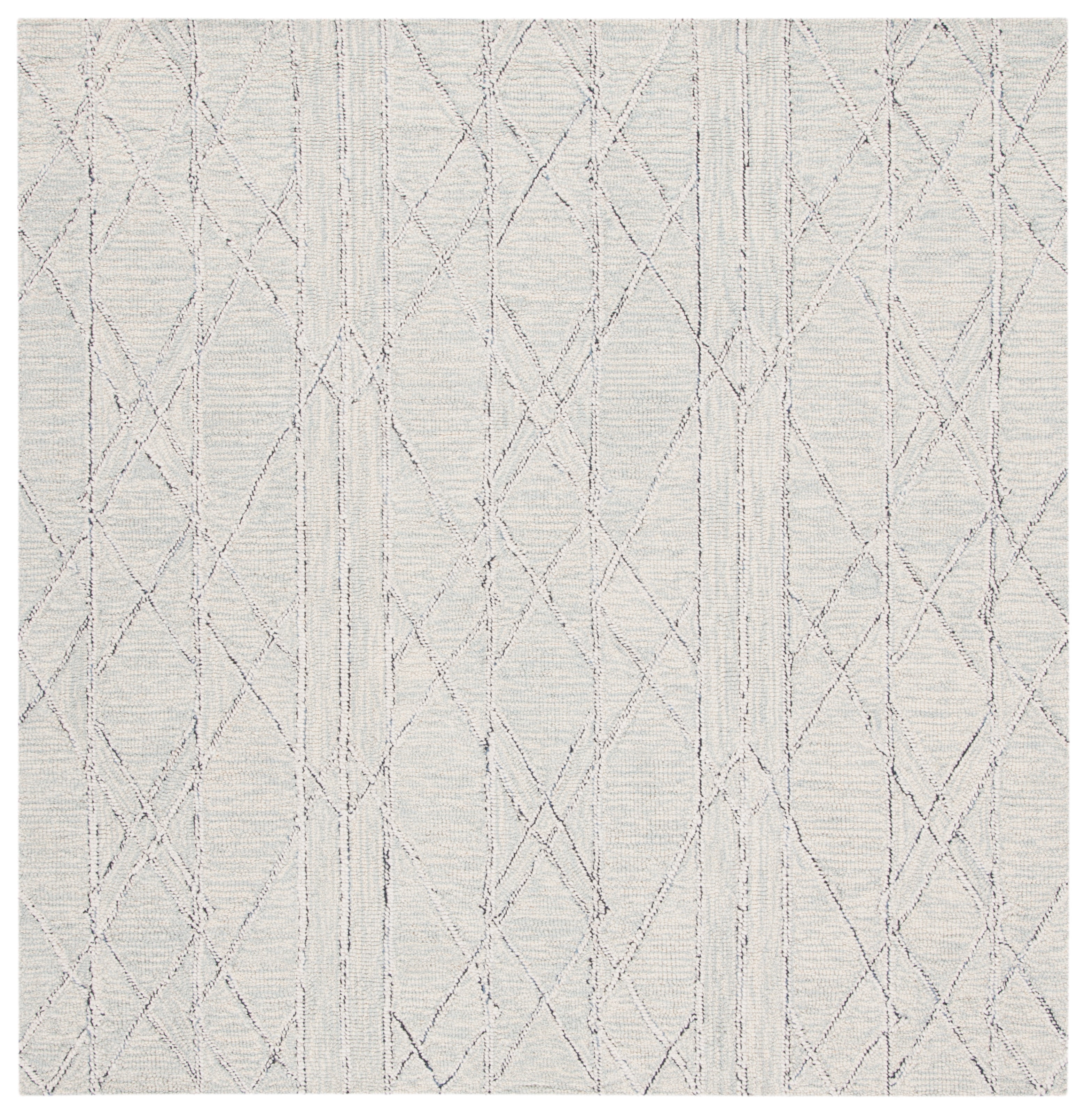 Handmade Light Blue Wool Tufted Reversible Square Rug