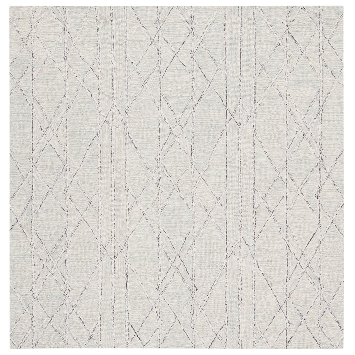 Handmade Light Blue Wool Tufted Reversible Square Rug