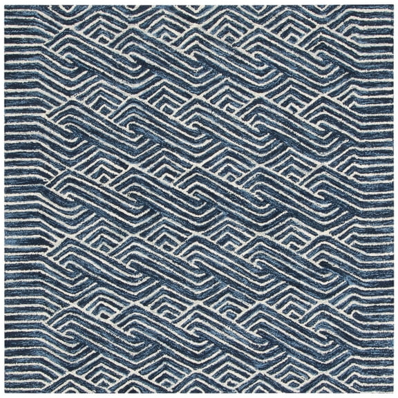 SAFAVIEH Micro-Loop Hamilton Geometric Area Rug, Dark Blue/Ivory, 5' x 5' Square