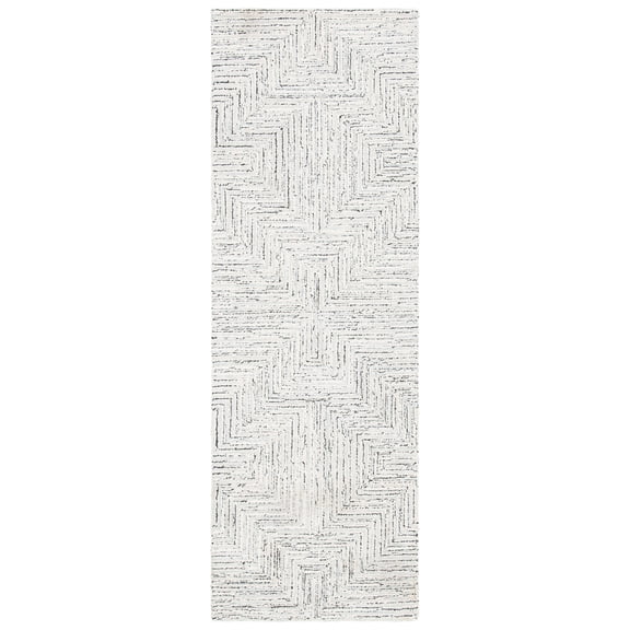 SAFAVIEH Micro-Loop Darden Geometric Runner Rug, Light Grey/Ivory, 2'3" x 5'