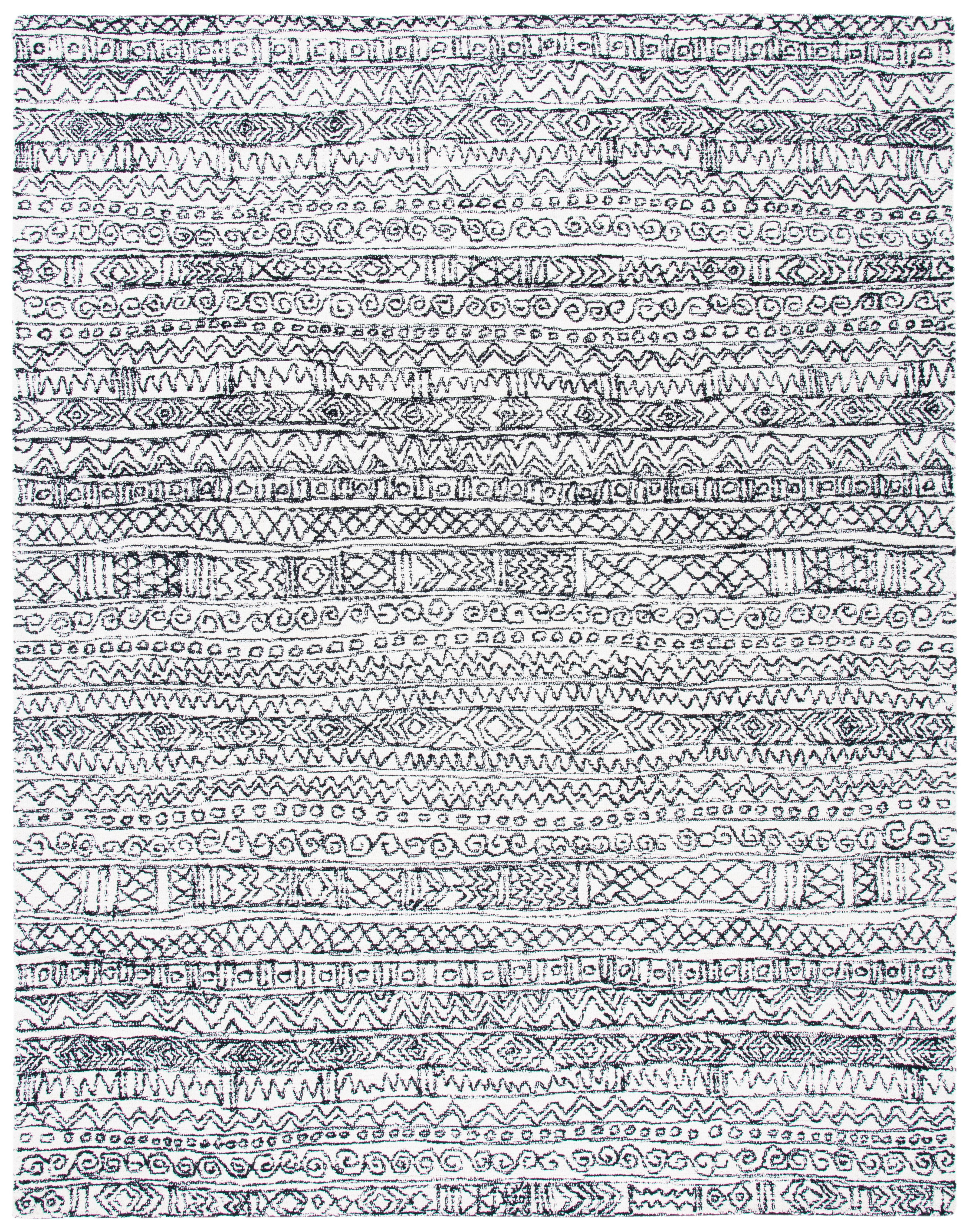 Ivory and Black Hand-Tufted Wool 9' x 12' Area Rug