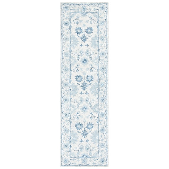 SAFAVIEH Micro-Loop Leon Medallion Runner Rug, Blue/Ivory, 2'3" x 8'