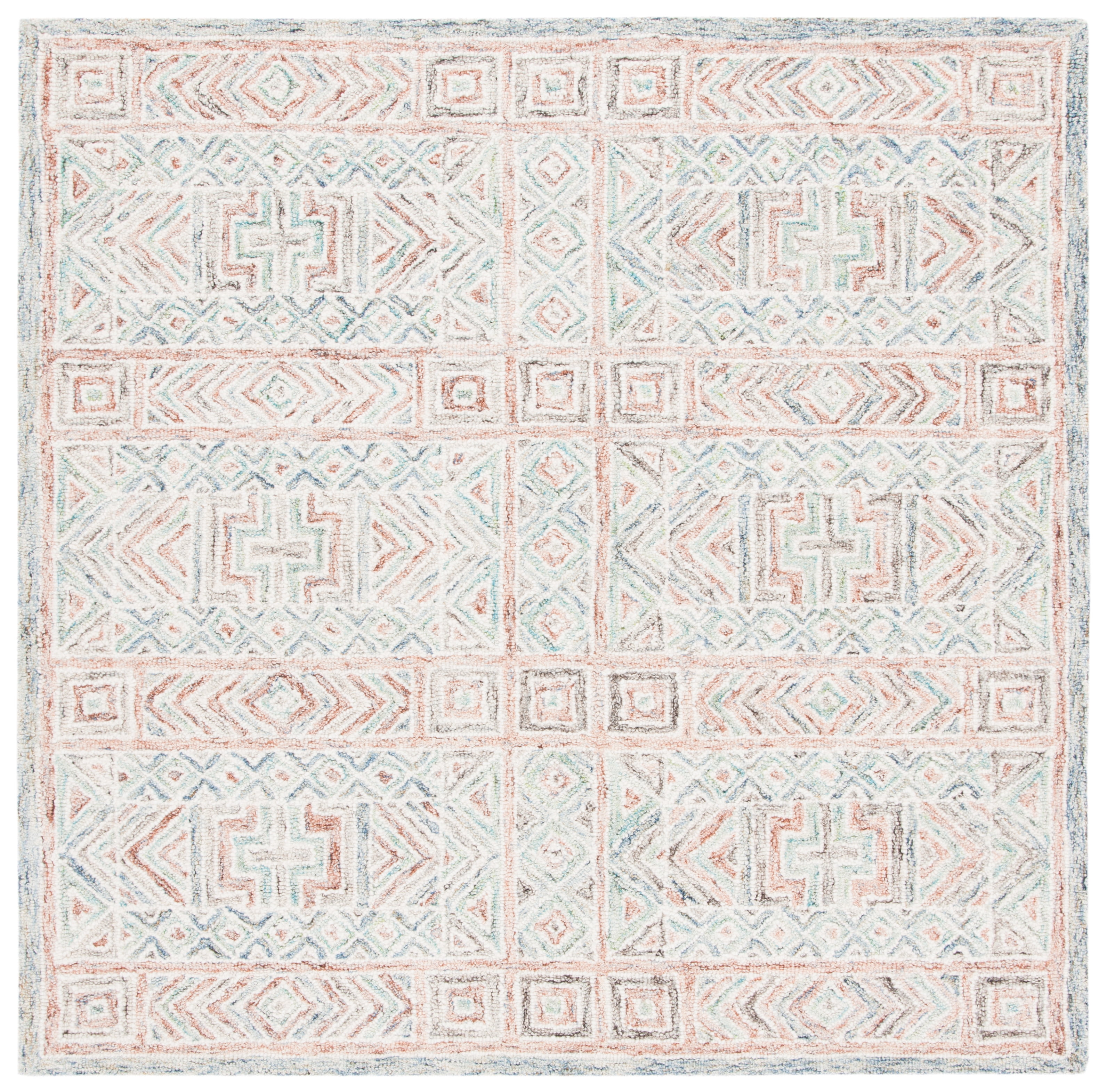 Micro-Loop Blue and Green Hand-Tufted Wool Square Area Rug