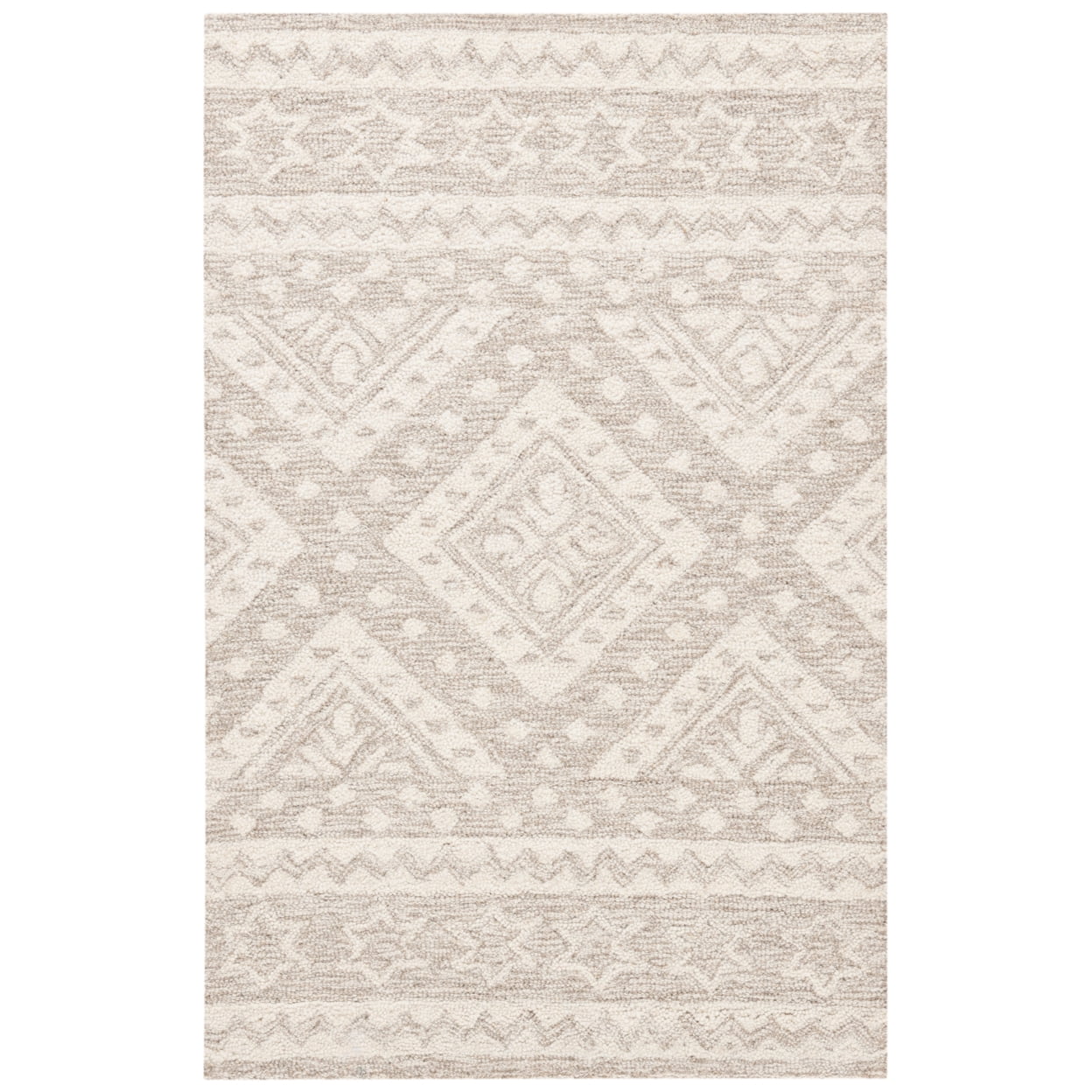 Elegant Ivory Tufted Wool Rectangular Rug, Handmade Non-Slip Design