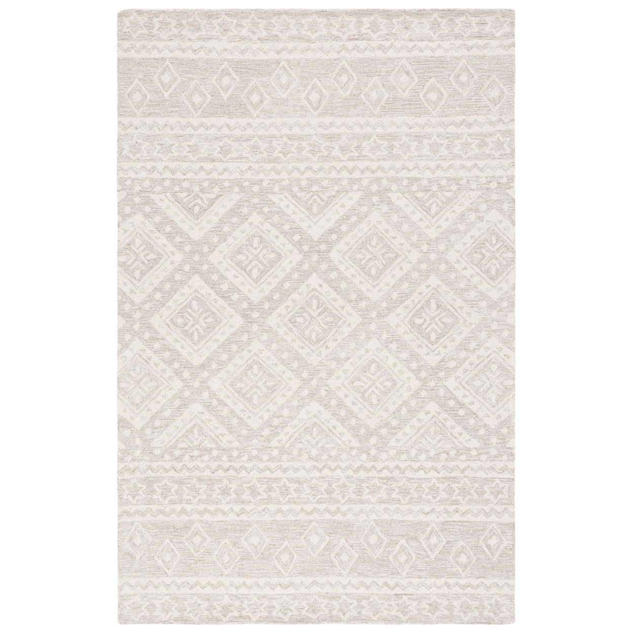 Beige and Ivory Tufted Wool Area Rug, 6x9 Feet