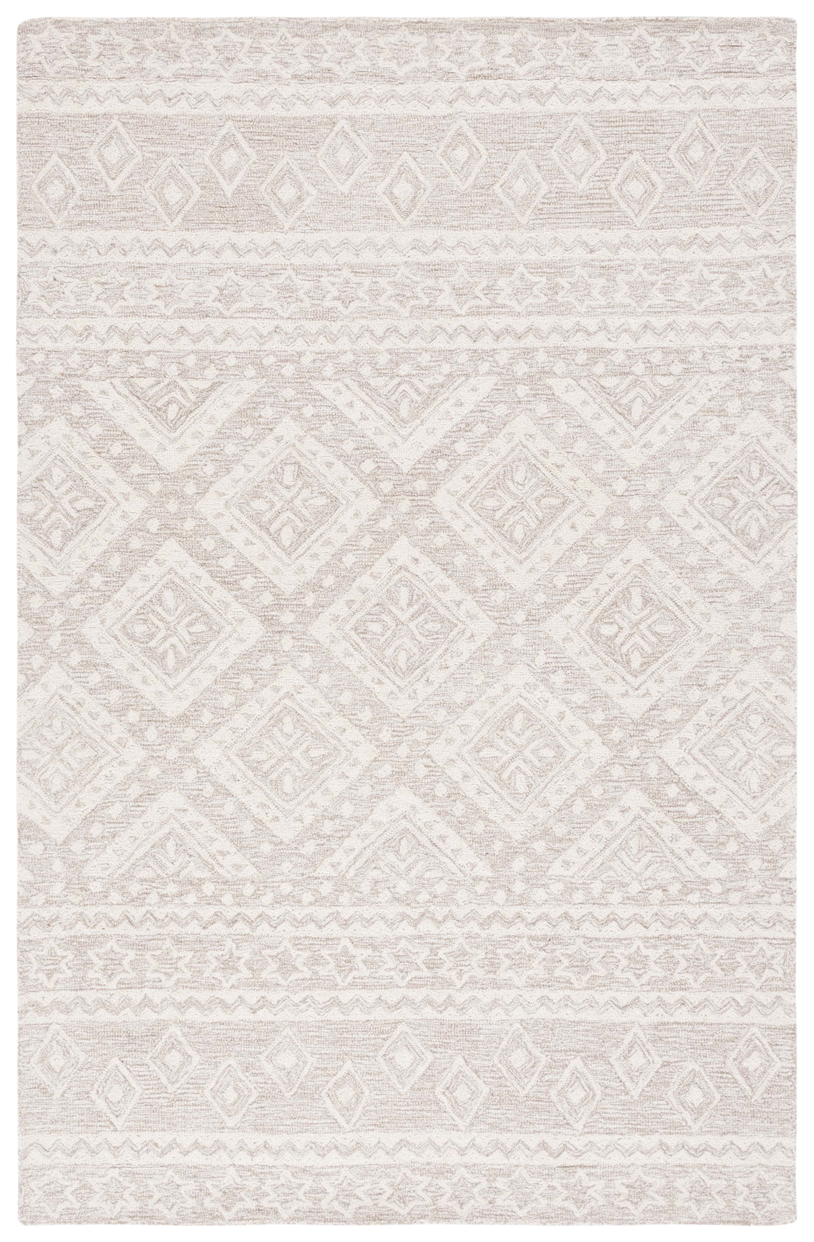 Beige and Ivory Tufted Wool Area Rug, 6x9 Feet