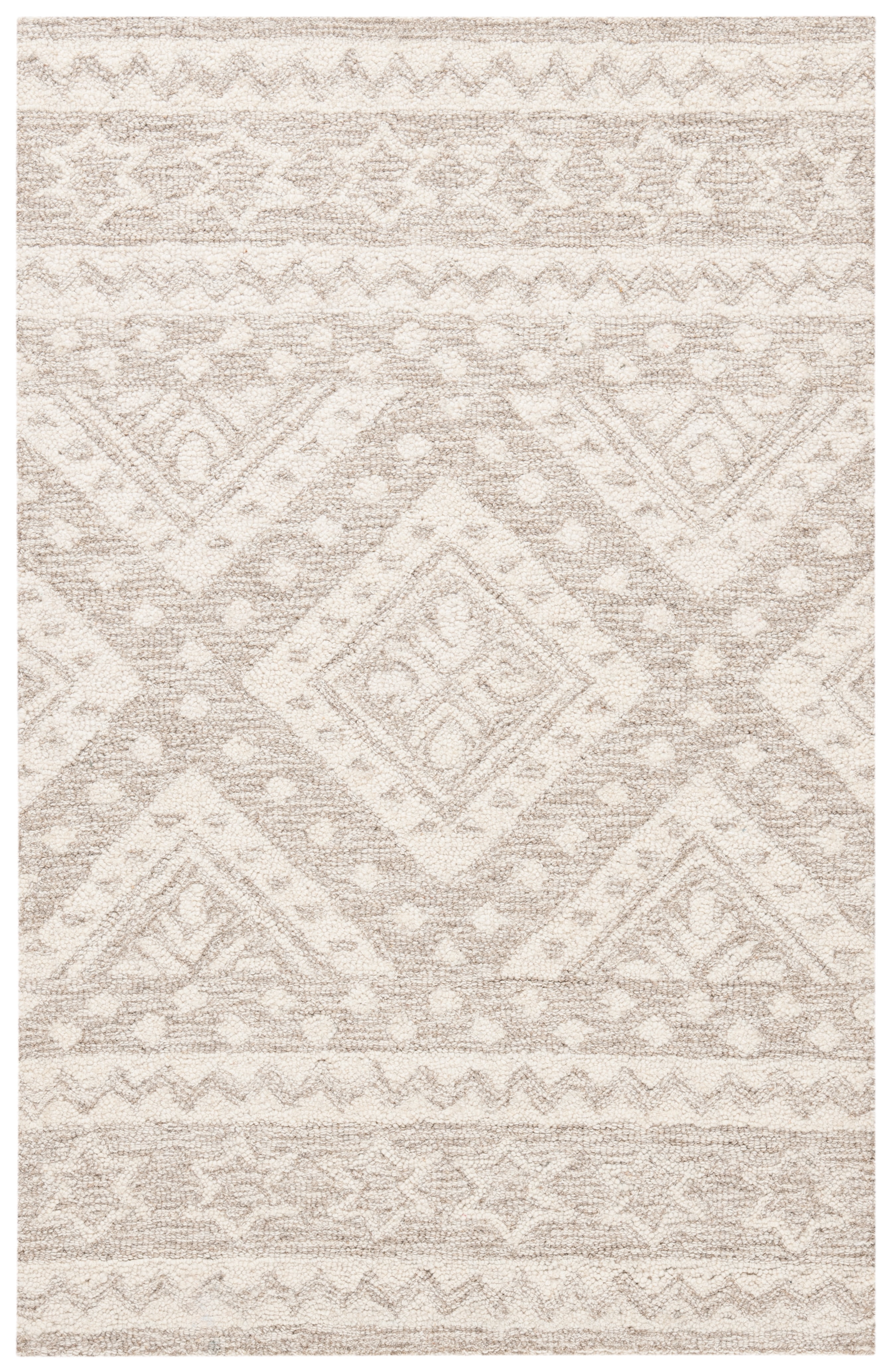 Elegant Ivory Tufted Wool Rectangular Rug, Handmade Non-Slip Design