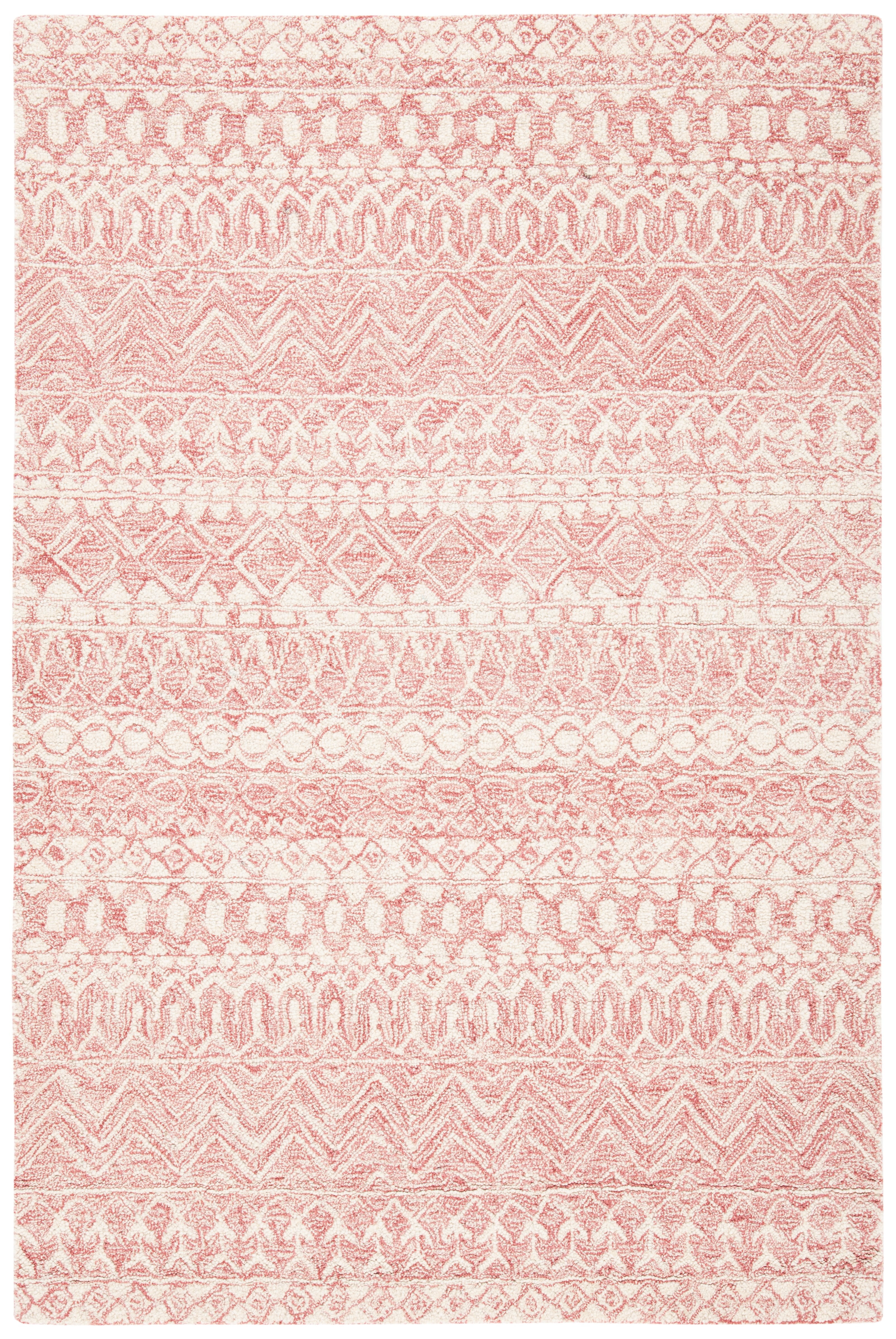 Handmade Pink and Ivory Tufted Wool Rectangular Rug