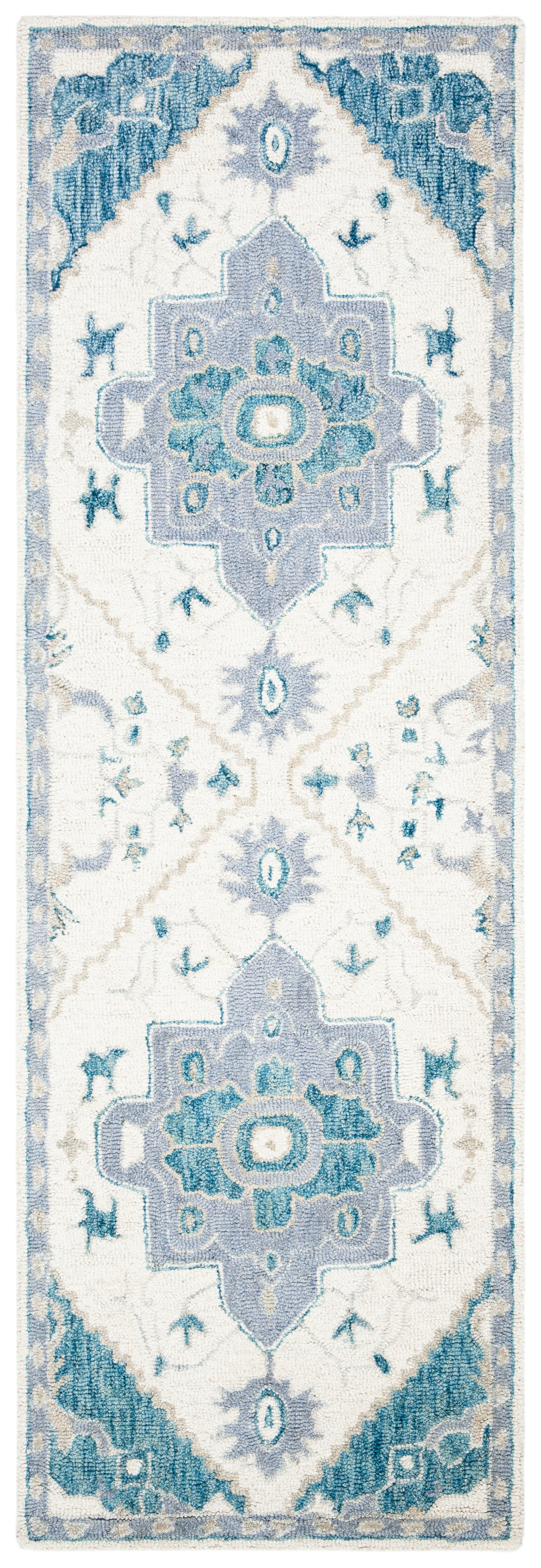 Ivory and Navy Hand-Tufted Wool Runner Rug