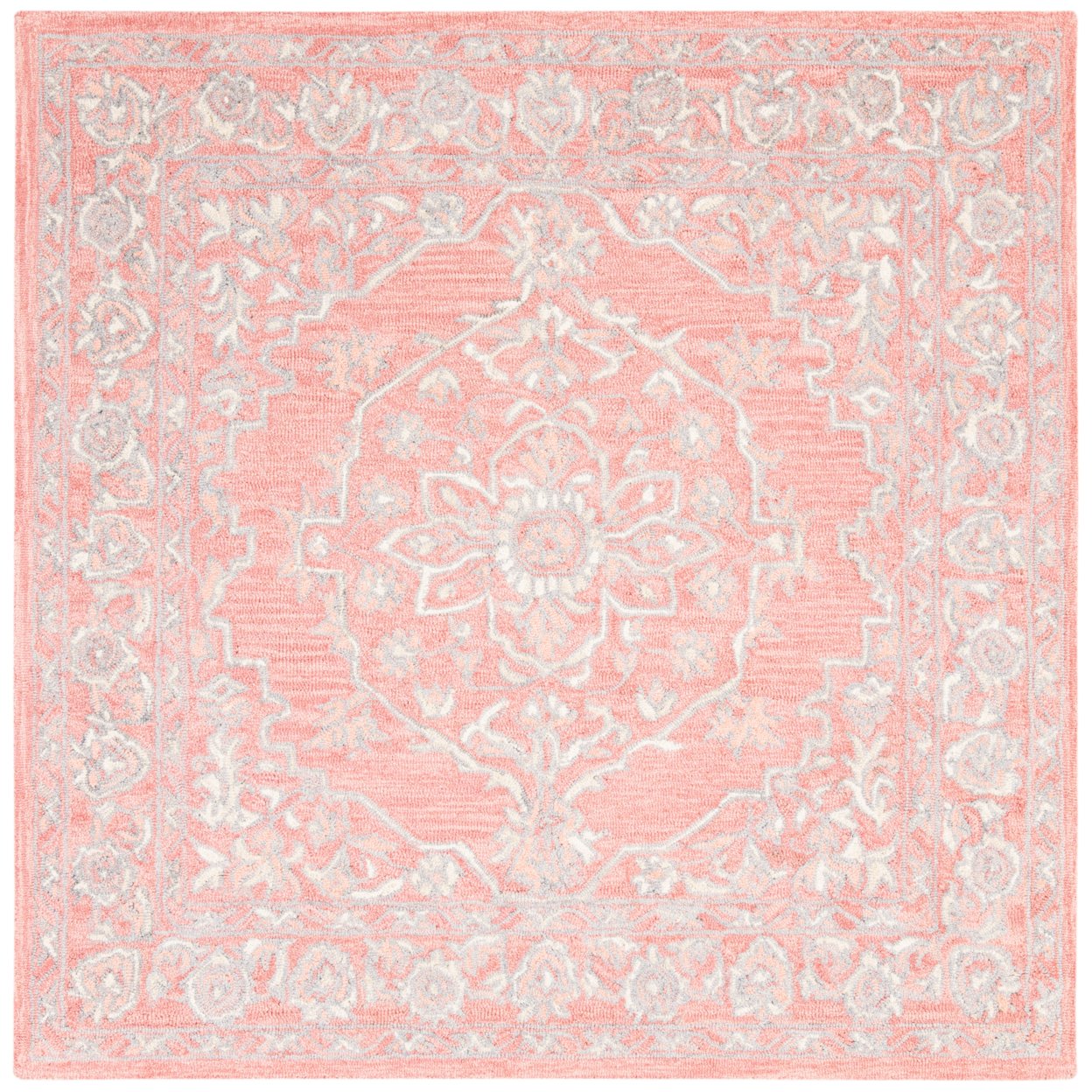 Hand-Tufted Medallion Pink/Ivory Wool 3' Square Rug