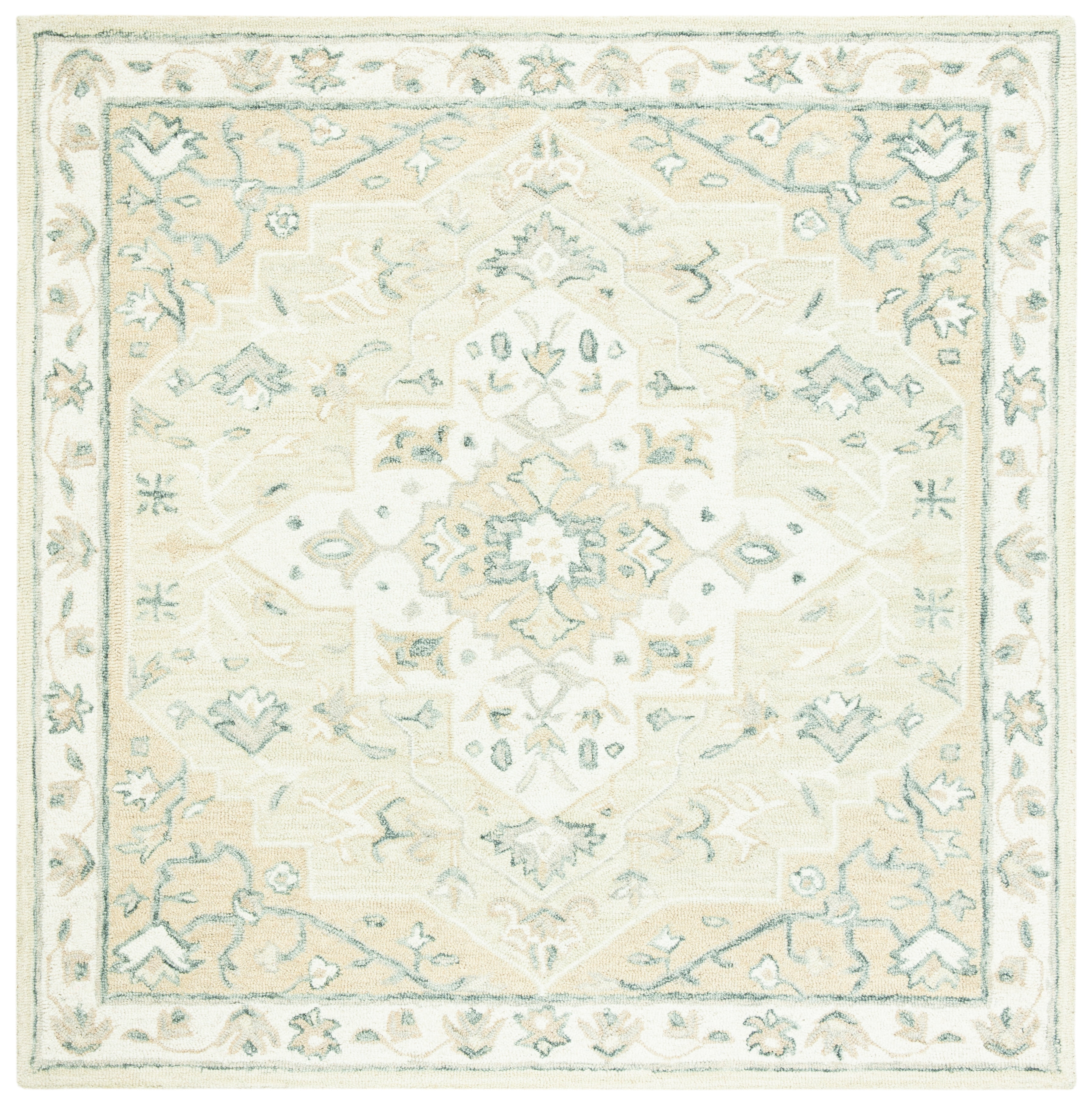 Beige and Ivory Hand-Tufted Wool Square Area Rug