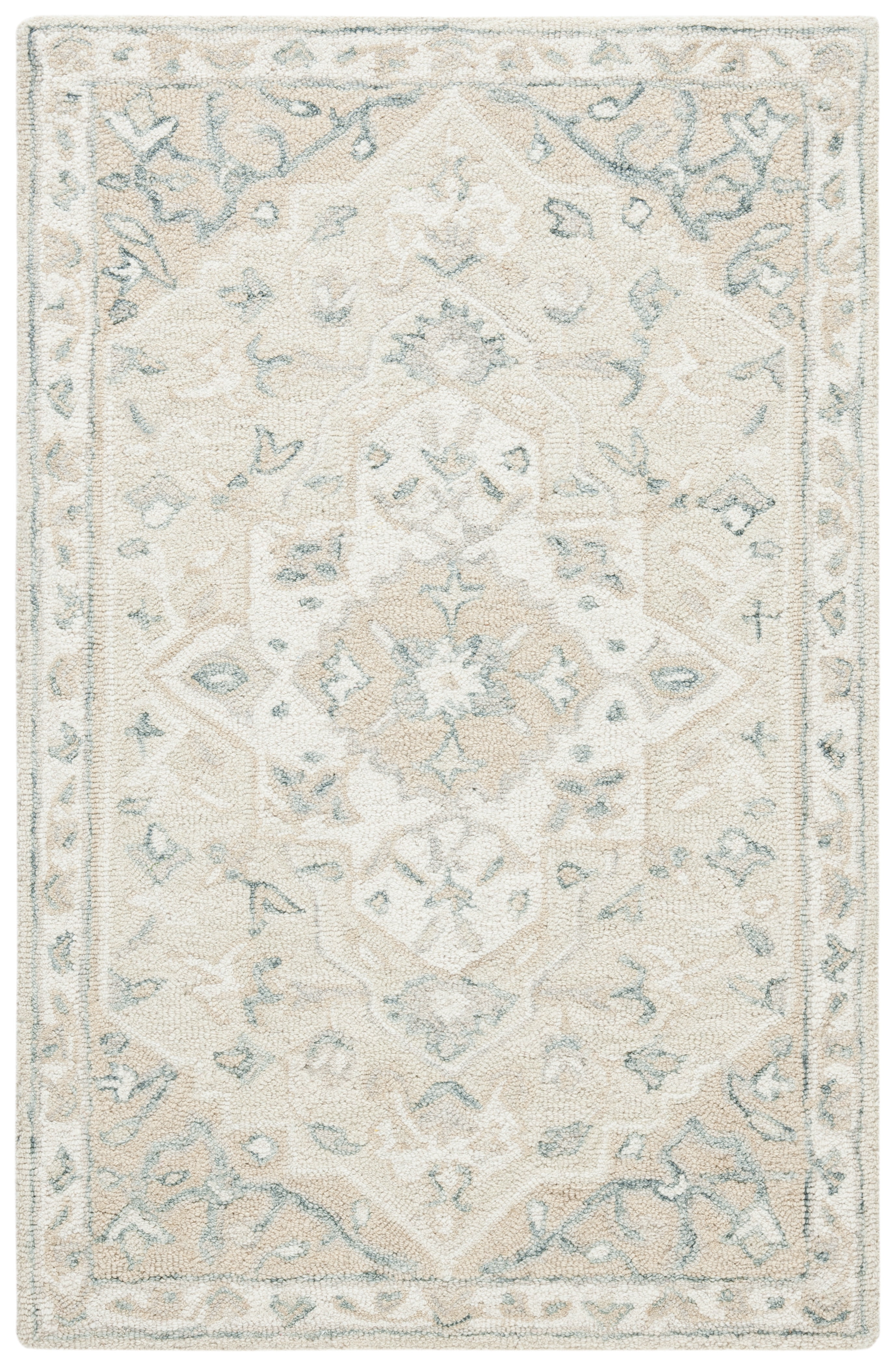 Beige Ivory Handmade Wool Medallion Area Rug 3' x 5'