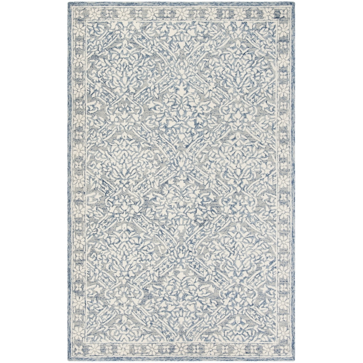 Elegant Handmade Transitional Blue & Ivory Wool Area Rug 10' x 14'