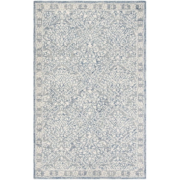 SAFAVIEH Micro-Loop Carmella Oriental Wool Area Rug, Blue/Ivory, 10' x 14'