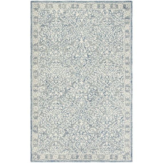 SAFAVIEH Micro-Loop Carmella Oriental Wool Area Rug, Blue/Ivory, 10' x 14'