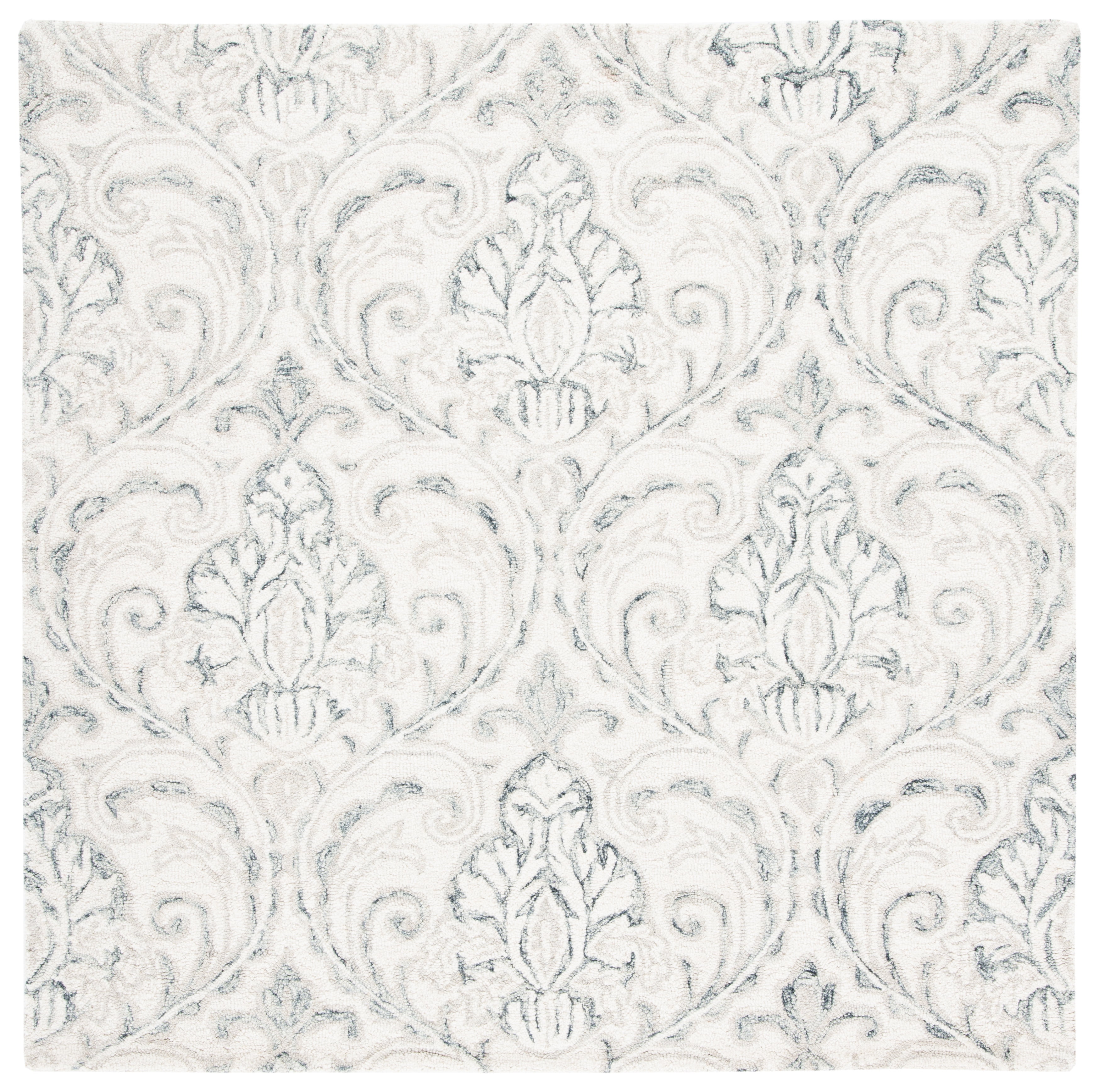 Ivory and Grey Hand-Tufted Wool Square Area Rug