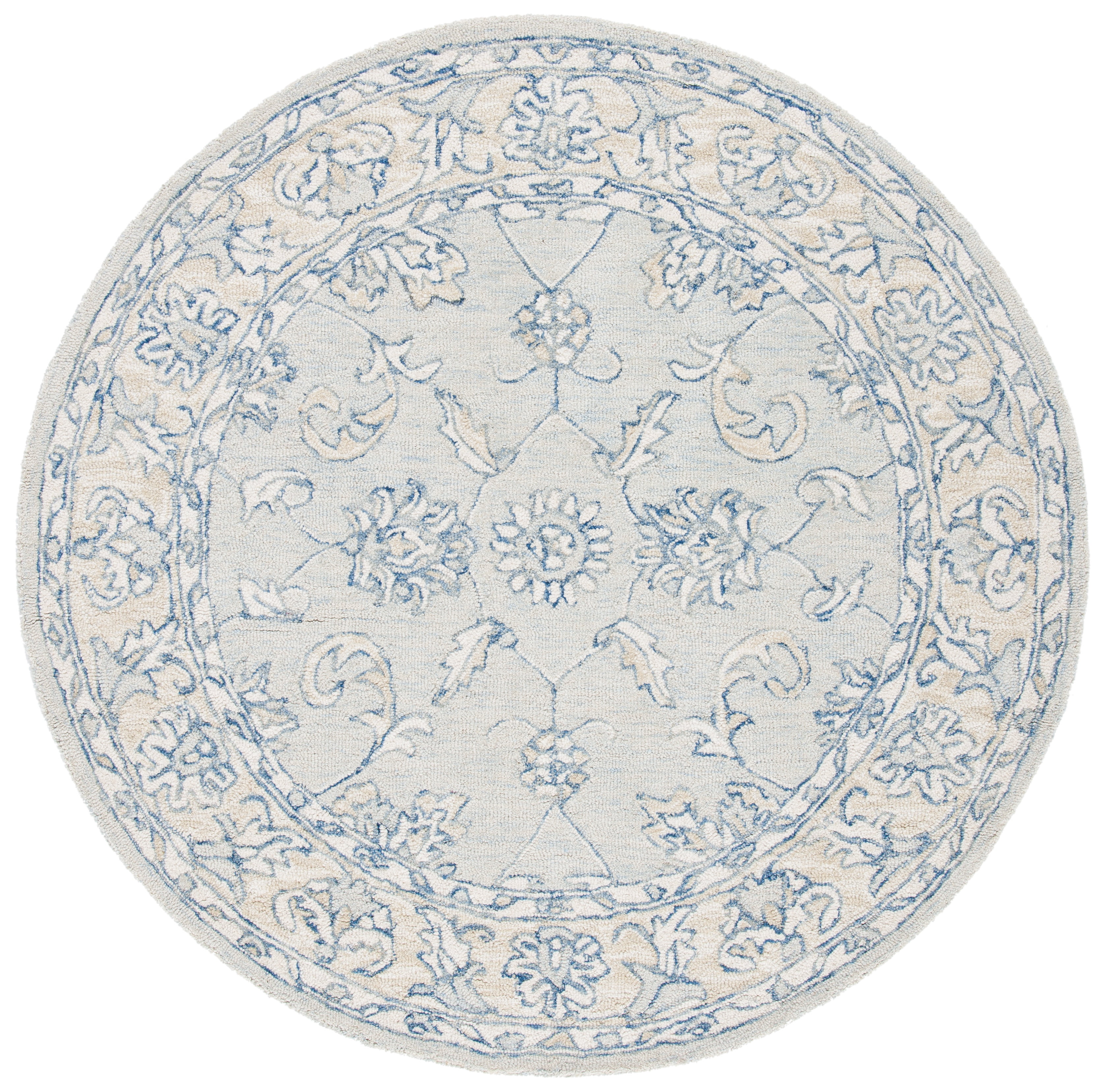 Handmade Blue and Beige Tufted Wool Round Area Rug