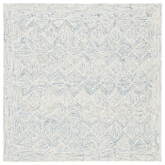 SAFAVIEH Micro-Loop Herbert Geometric Area Rug, Blue/Ivory, 3' x 3' Square