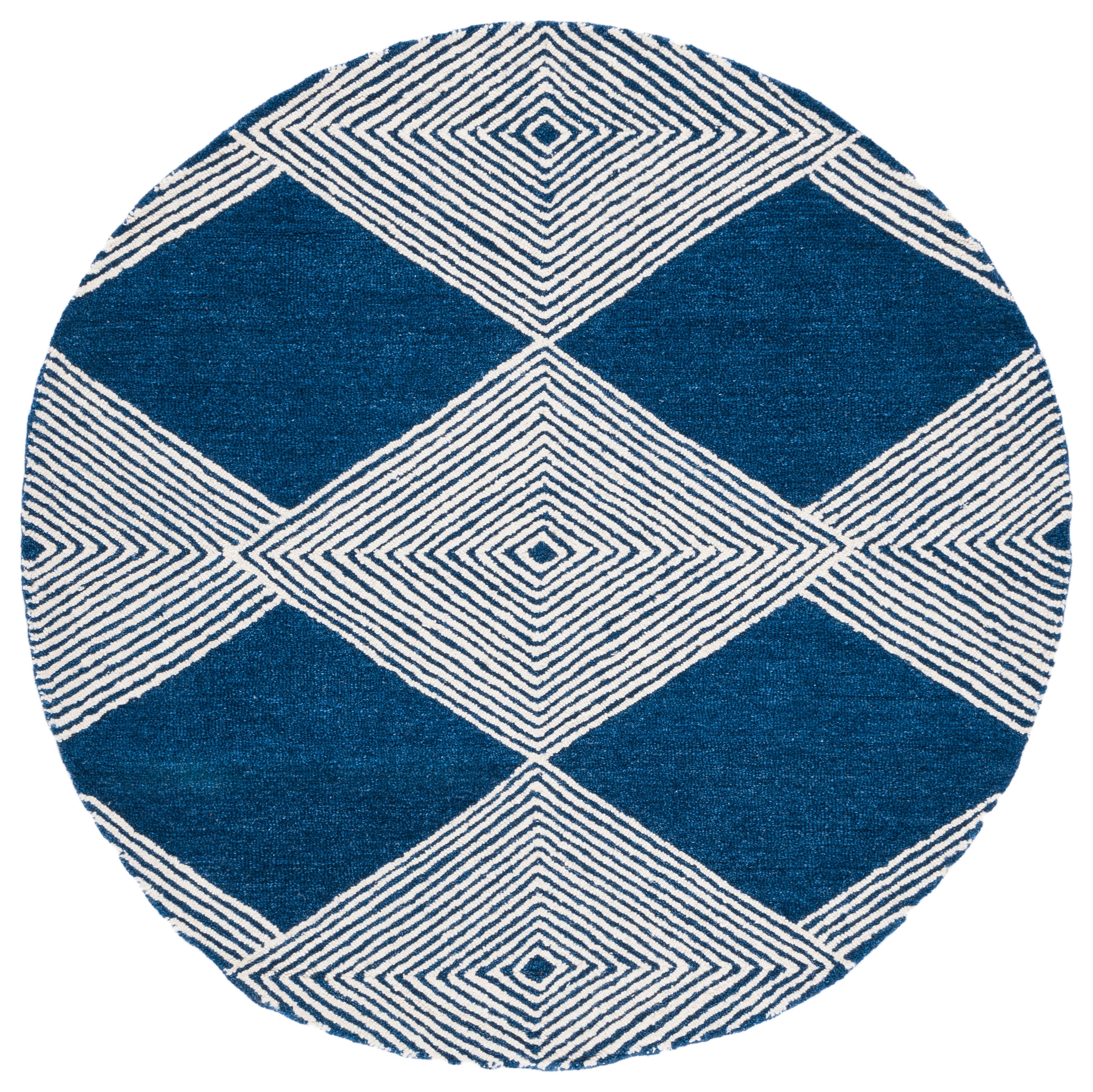 Ivory and Navy Round Hand-Tufted Wool Area Rug
