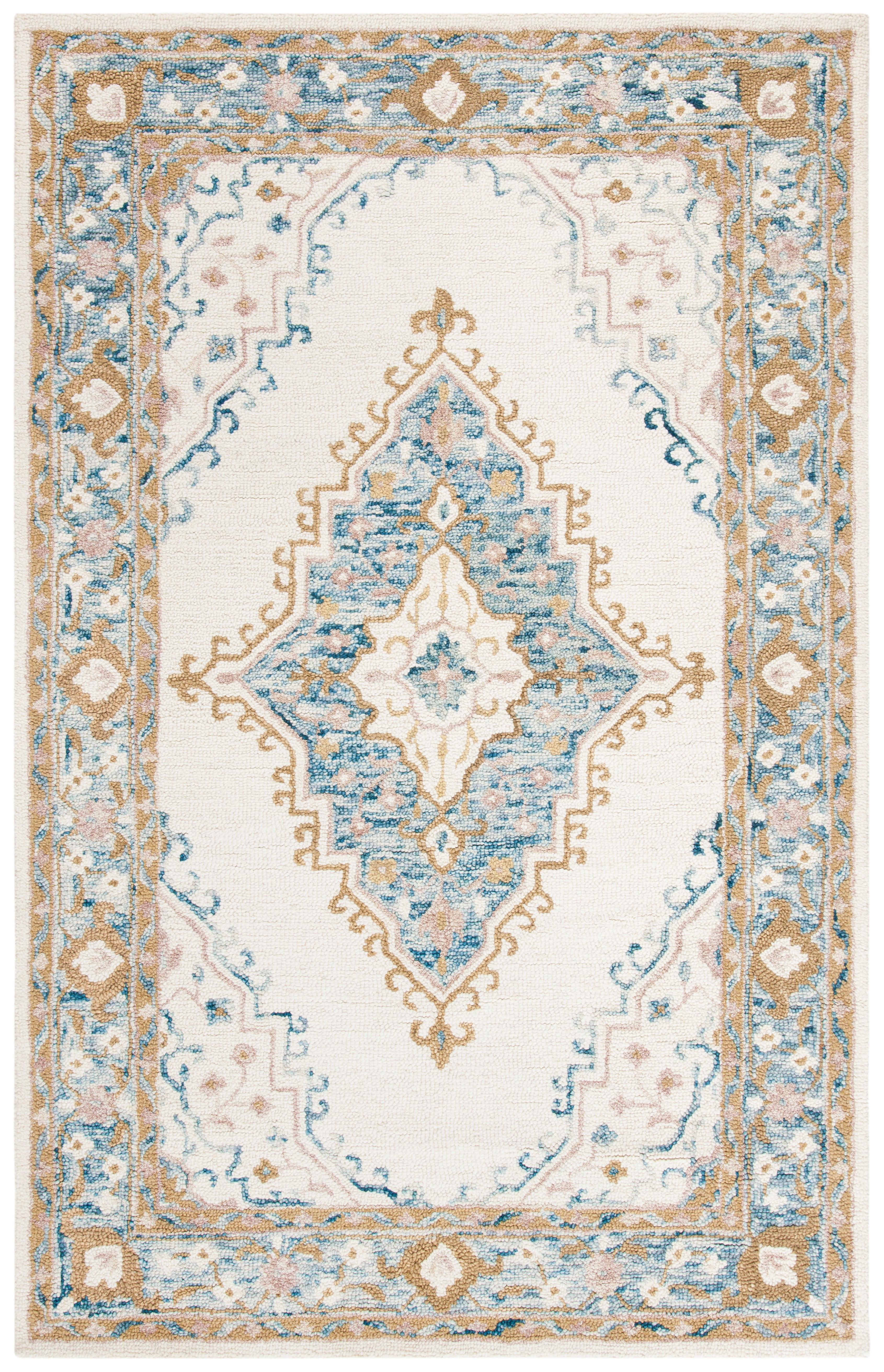 Ivory and Blue Hand-Tufted Wool Area Rug, 2'3" x 4'