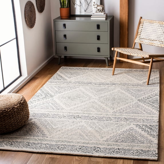 SAFAVIEH Micro-Loop Mackenzie Southwestern Wool Area Rug, Ivory/Grey, 5' x 5' Square
