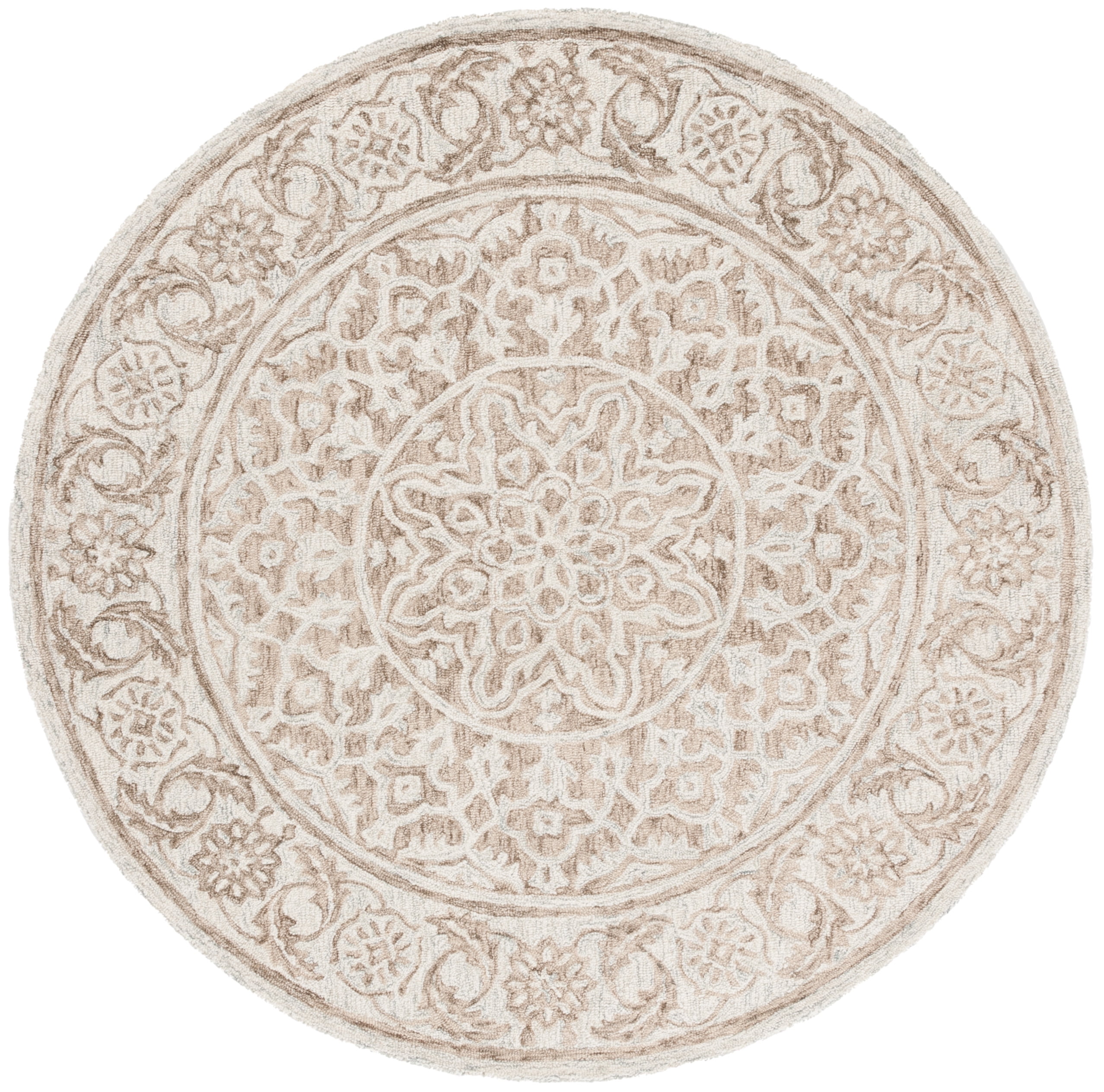 SAFAVIEH Micro-Loop Mana Medallion Area Rug, Brown/Light Blue, 6' x 6' Round