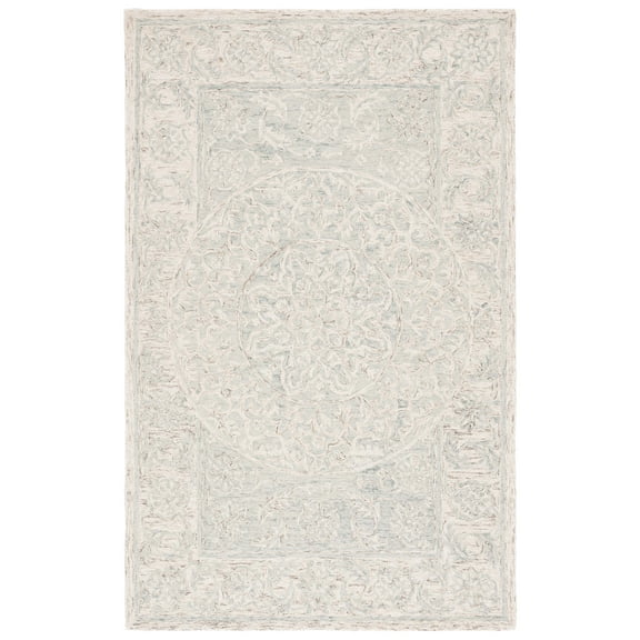 SAFAVIEH Micro-Loop Mana Medallion Area Rug, Light Blue/Beige, 5' x 8'