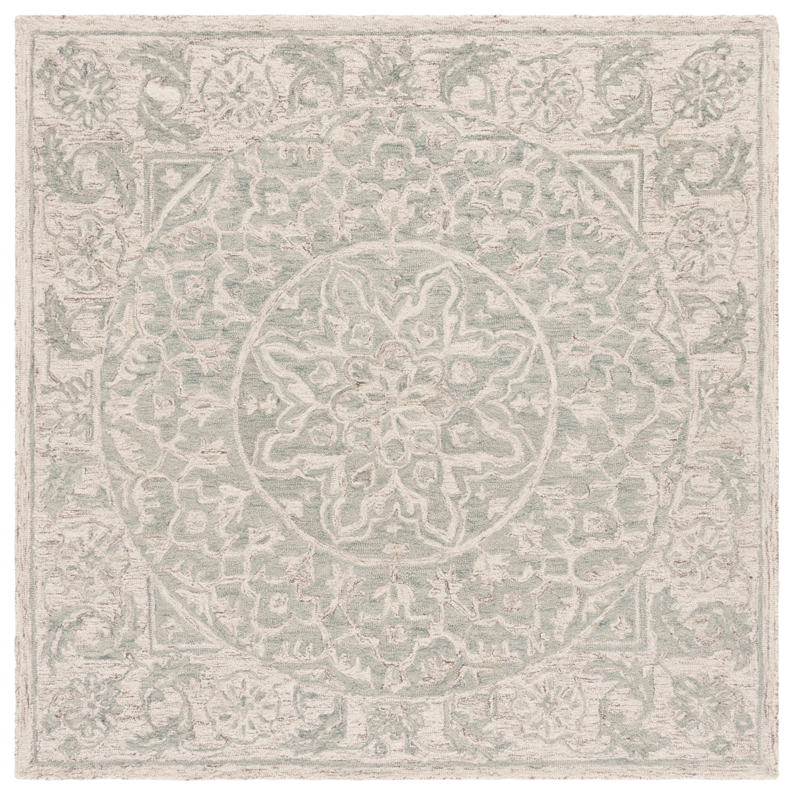 SAFAVIEH Micro-Loop Mana Medallion Area Rug, Light Blue/Beige, 6' x 6' Square
