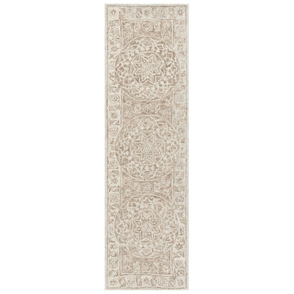 SAFAVIEH Micro-Loop Mana Medallion Runner Rug, Brown/Light Blue, 2'3" x 8'