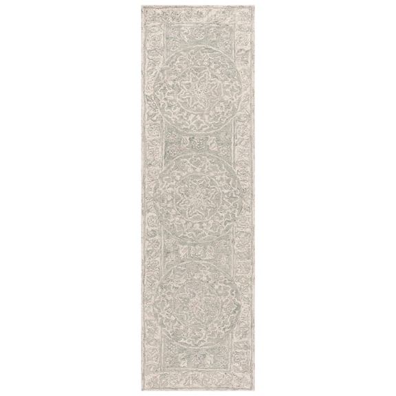 SAFAVIEH Micro-Loop Mana Medallion Runner Rug, Light Blue/Beige, 2'3" x 8'
