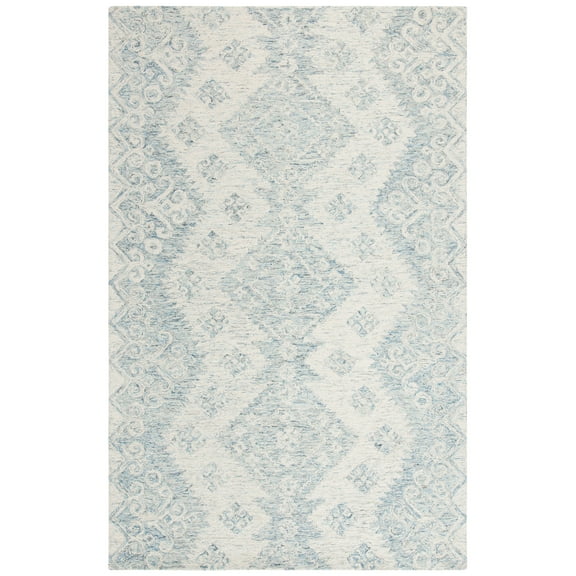 SAFAVIEH Micro-Loop Margaret Geometric Striped Area Rug, Ivory/Blue, 2'3" x 4'