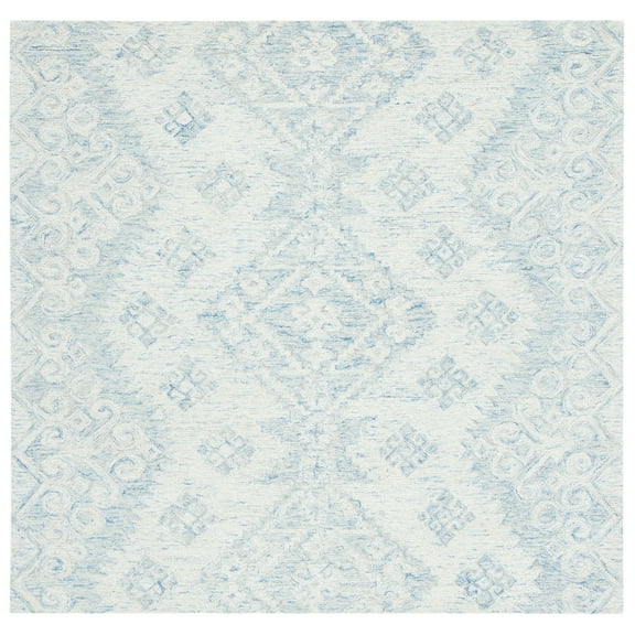SAFAVIEH Micro-Loop Margaret Geometric Striped Area Rug, Ivory/Blue, 5' x 5' Square