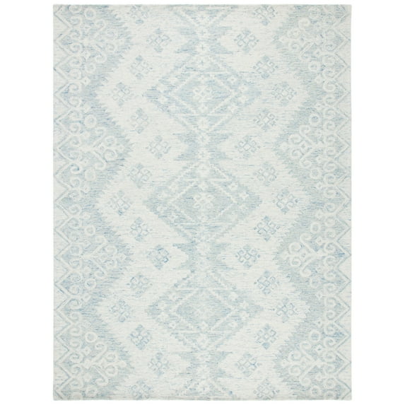 SAFAVIEH Micro-Loop Margaret Geometric Striped Area Rug, Ivory/Blue, 5' x 8'