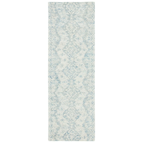 SAFAVIEH Micro-Loop Margaret Geometric Striped Runner Rug, Ivory/Blue, 2'3" x 7'