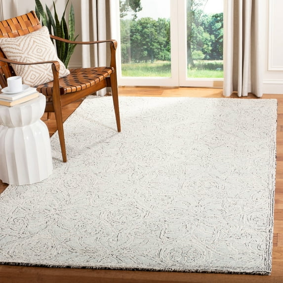 SAFAVIEH Micro-Loop Marina Distressed Floral Wool Area Rug, Grey/Ivory, 5' x 8'