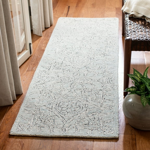 SAFAVIEH Micro-Loop Marina Distressed Floral Wool Runner Rug, Grey/Ivory, 2'3" x 7'