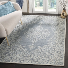 SAFAVIEH Micro-Loop Marina Floral Bordered Wool Area Rug, Blue/Light Blue, 4' x 6'