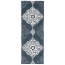 SAFAVIEH Micro-Loop Mira Geometric Floral Wool Runner Rug, Grey/Navy, 2'3" x 7'
