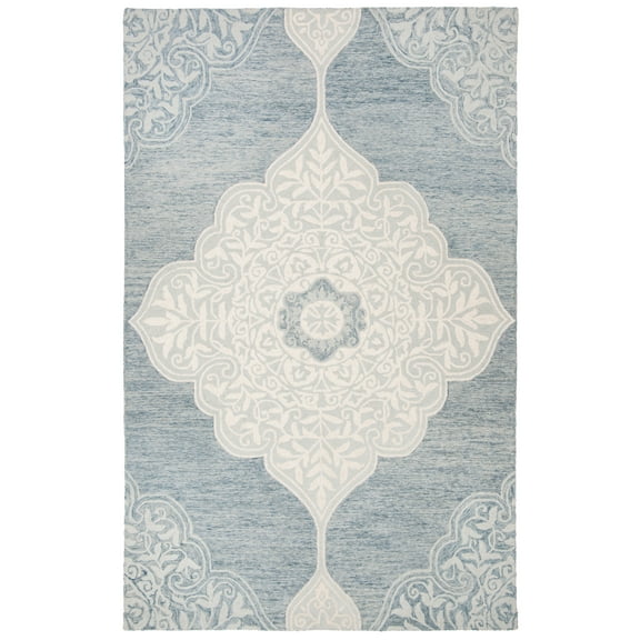 SAFAVIEH Micro-Loop Mira Geometric Wool Area Rug, Blue/Ivory, 4' x 6'