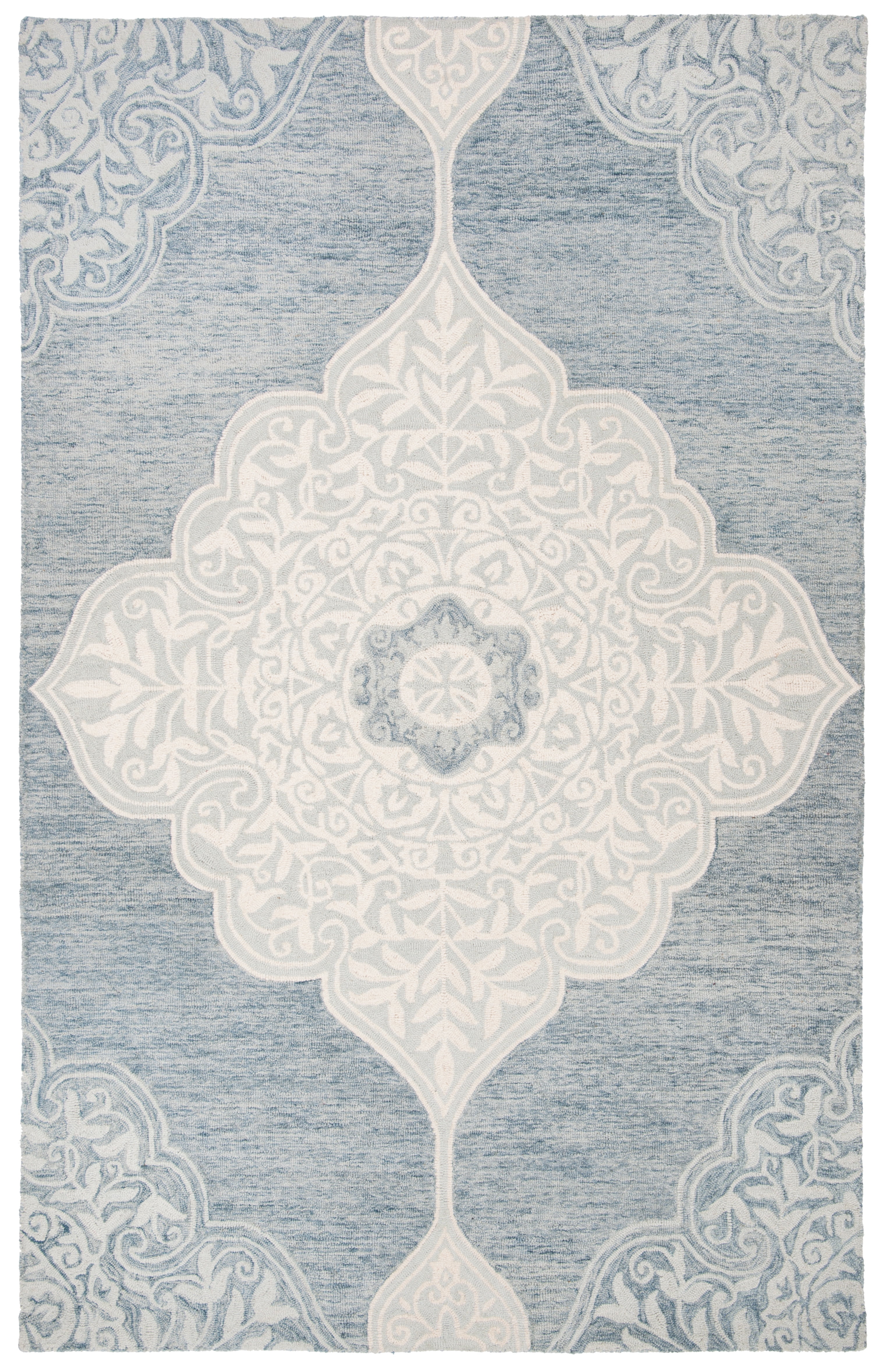 Handmade Tufted Blue and Ivory Wool Area Rug