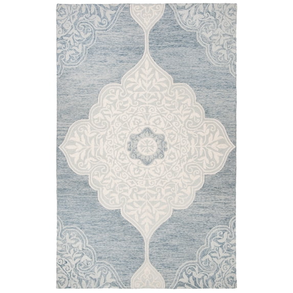 SAFAVIEH Micro-Loop Mira Geometric Wool Area Rug, Blue/Ivory, 5' x 8'