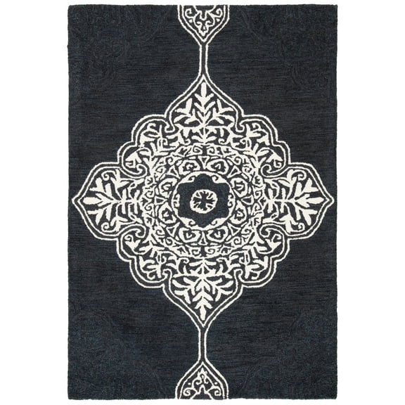 SAFAVIEH Micro-Loop Mira Geometric Wool Area Rug, Charcoal, 4' x 6'