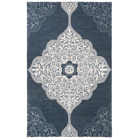 SAFAVIEH Micro-Loop Mira Geometric Wool Area Rug, Grey/Navy, 5' x 8'