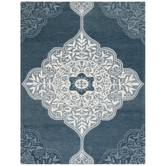 SAFAVIEH Micro-Loop Mira Geometric Wool Area Rug, Grey/Navy, 8' x 10'
