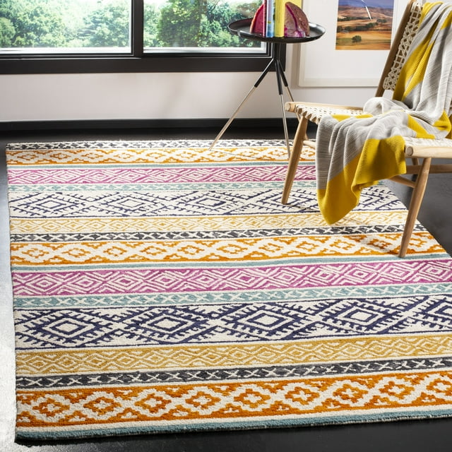 SAFAVIEH Micro-Loop Oliver Geometric Striped Area Rug, Ivory/Rust, 5' x 8'