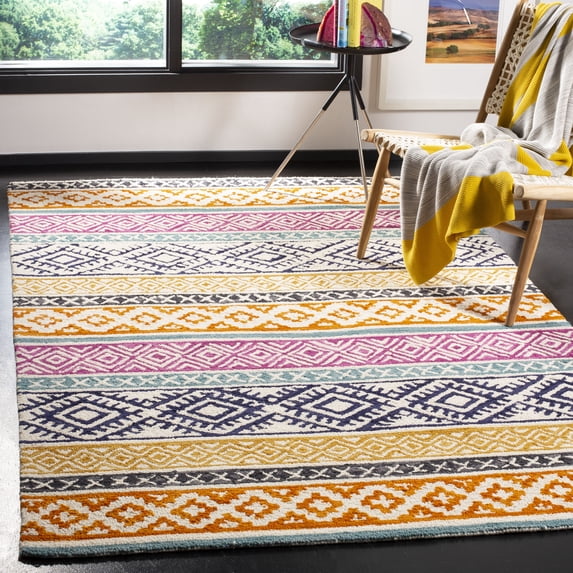 SAFAVIEH Micro-Loop Oliver Geometric Striped Area Rug, Ivory/Rust, 5' x 8'