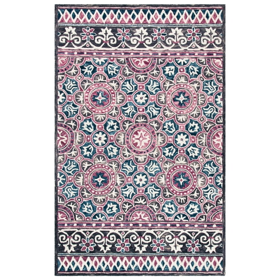 SAFAVIEH Micro-Loop Omar Medallion Area Rug, Ivory/Pink, 4' x 6'